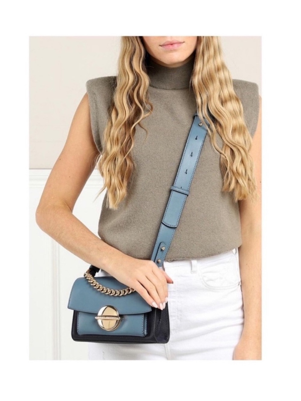 New! Marc Jacobs The Tuck Lock Leather Crossbody Shoulder Bag in Gray Multi - Picture 9 of 11